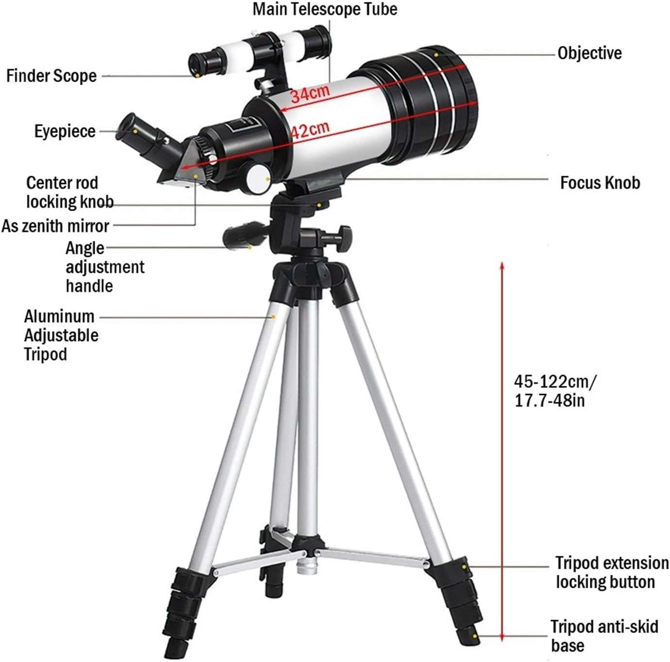 YXCKG Astronomical Telescope, 70MM Caliber Reflection Telescope, 15X-50X High Magnification Telescope Portable Travel Telescope for Astronomy Beginners, Best Astronomy Gift (Size : Package 6)