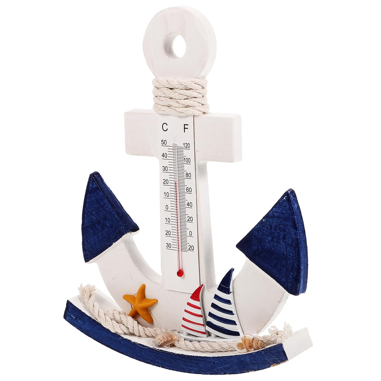 Wooden Anchor Thermometer Decor for Home Office Mediterranean Style