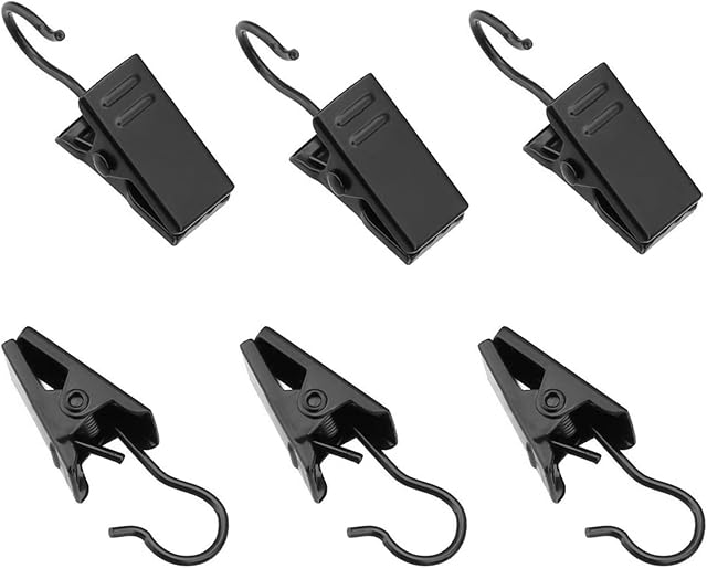 Coideal 100 Pack Stainless Steel Curtain Clip Hooks String Party Lights Hanger Wire Holder for Home Decoration, Photos, Art Craft Display and Outdoor Activities Supplies (Black)