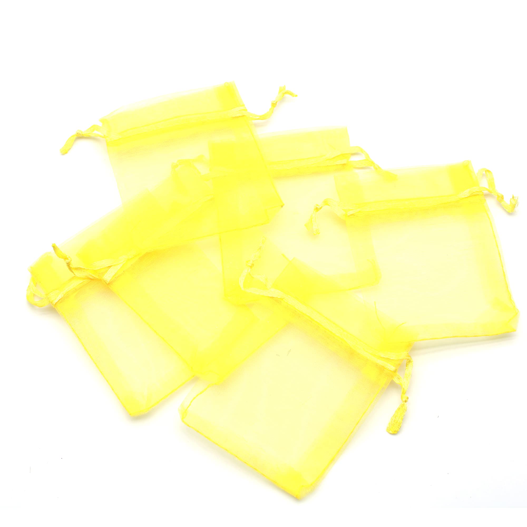100 Sacchetti Regalo In Organza Gialla 7x9cm - Con Coulisse Per Gioielli, Bomboniere E Piccoli Regali