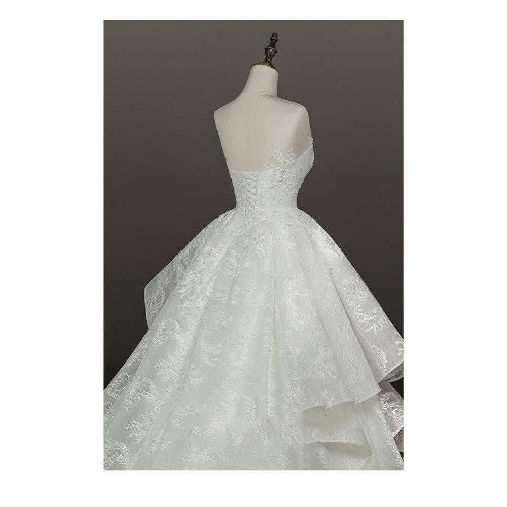 Femmes Fleurs Dentelle Appliques Volants Balayage Robe de Mariée Robe de Mariée Dos Nu Robe de Mariée Dentelle Robe de Mariée, Ivoire, XXL