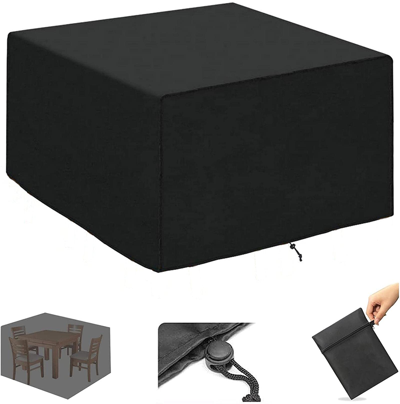 KADING Garden Furniture Covers Waterproof, Rectangular Garden Table Cover Cube Patio Covers Windproof Anti-UV Heavy Duty 420D Oxford Fabric Outdoor Rattan Patio Set Covers 95x95x95cm Black
