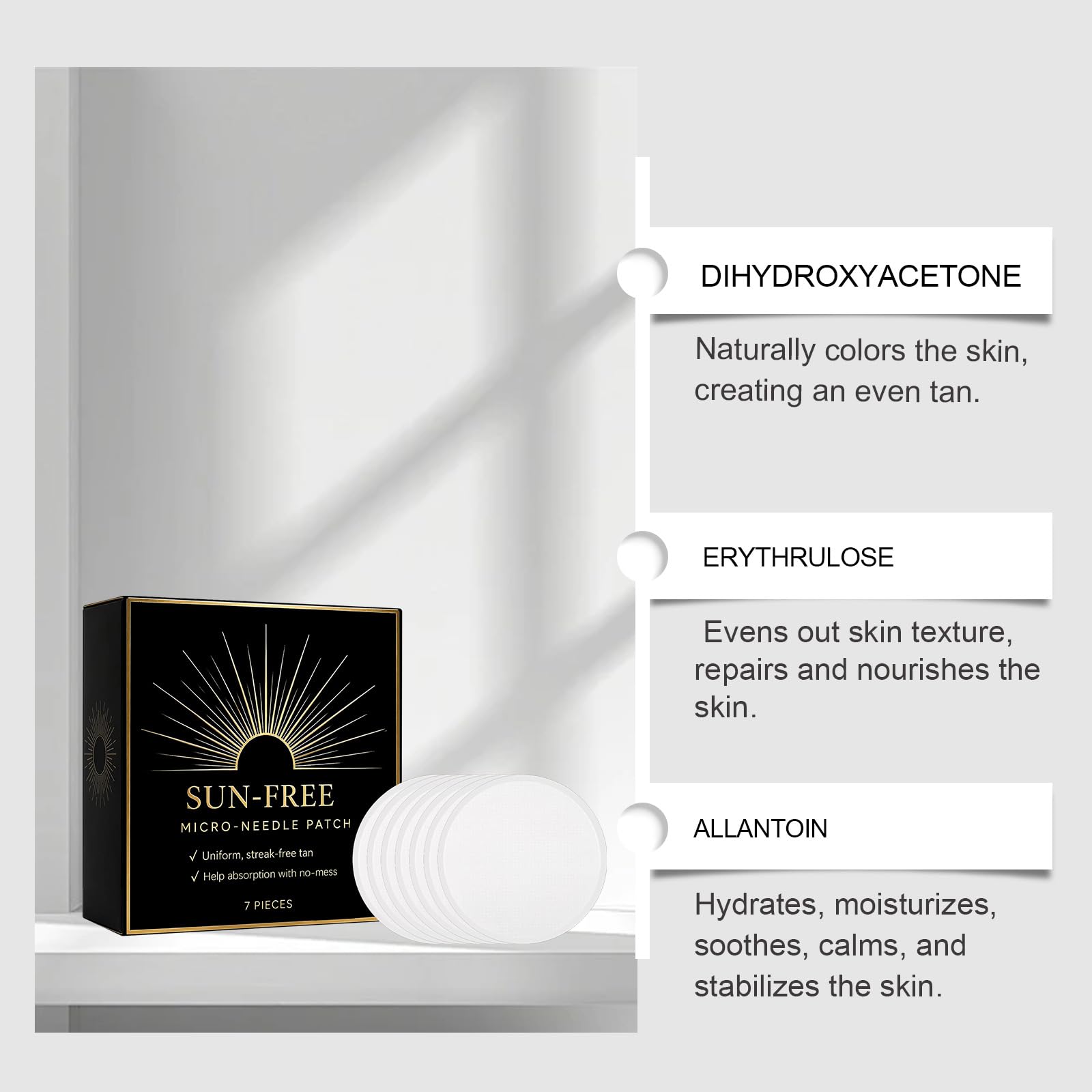 Sun Free Tanning Patches, Natural Gentle Bronze Finish, Sun-Free Glow Patches, For Women, Men All Skin Types, Home, Vacation, Travel, Party 7 Pieces