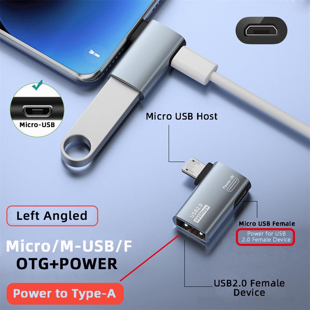 Adattatore OTG Micro USB A USB-A Femmina 90 Gradi - 2 Pezzi Con Alimentazione, Per Telefono E Tablet - Foto 3