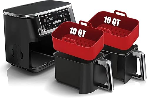 Vista 20 de Revestimientos de silicona para freidora de aire Ninja Foodi Dual DZ201/DoubleStack SL201 8QT, 2 unidades reutilizables para freidora de aire doble