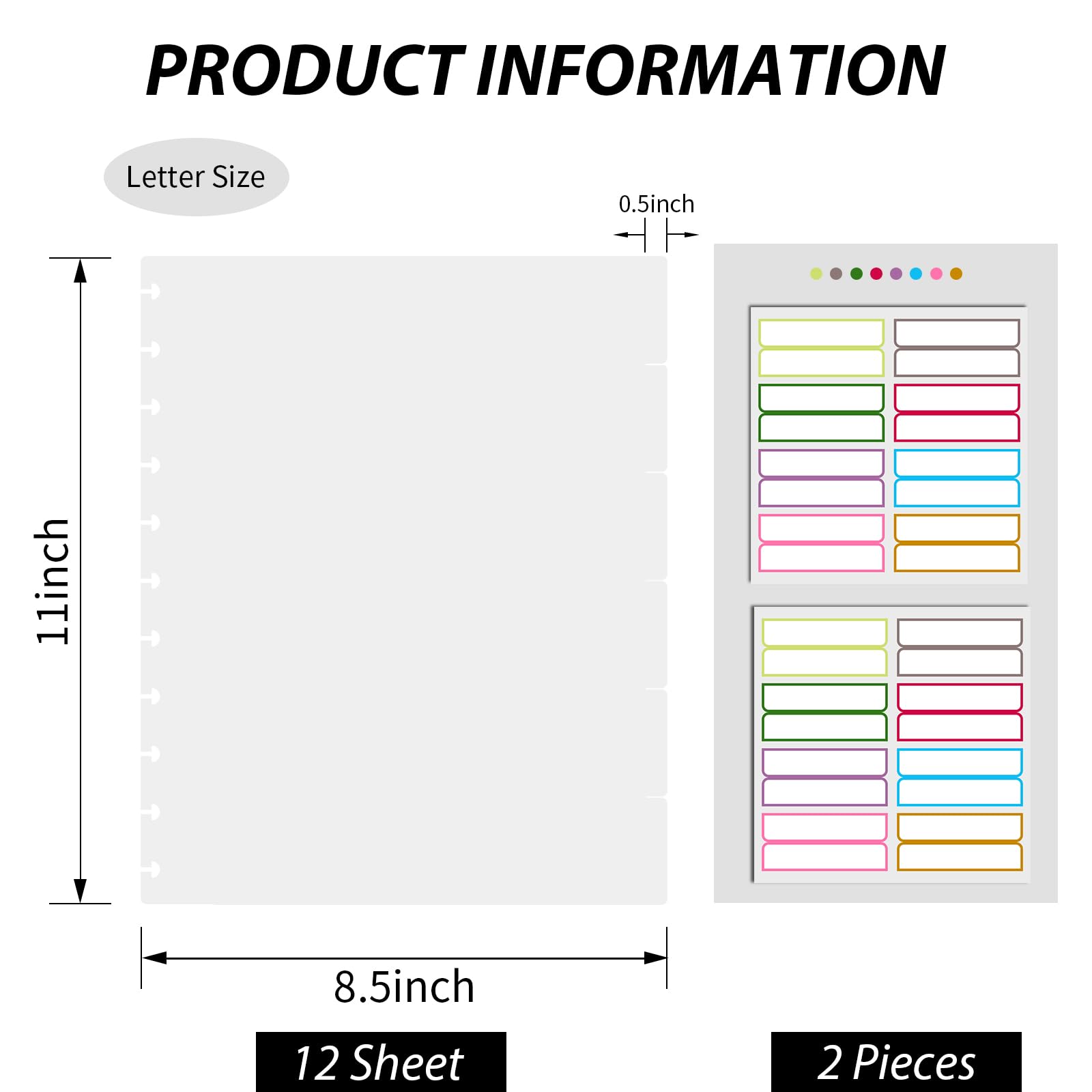 12 divisori a disco, formato lettera, 21,6 x 27,9 cm, organizer rilegato a disco, divisori trasparenti vuoti per quaderni in ufficio, riunioni, quaderni universitari