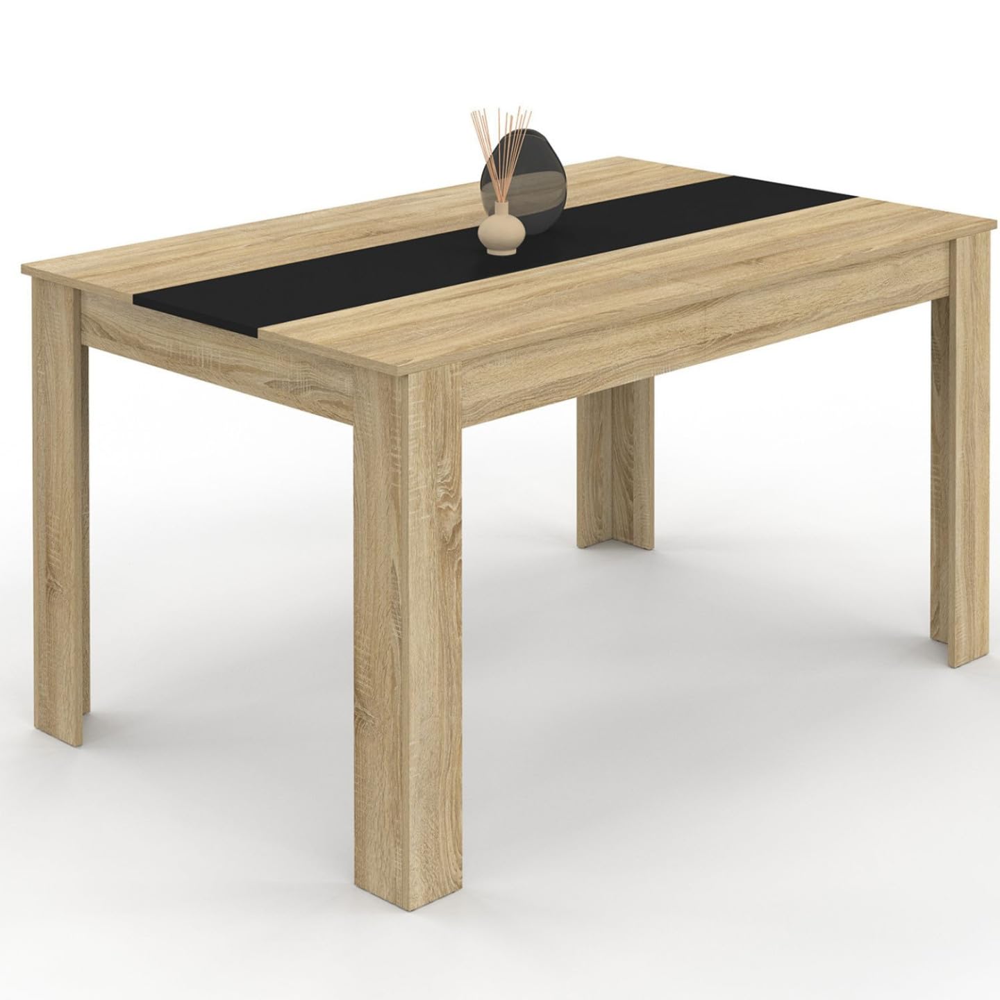 IDMarket - Tavolo da pranzo rettangolare GEORGIA a 6 posti in simil-faggio e nero 140 x 80 cm