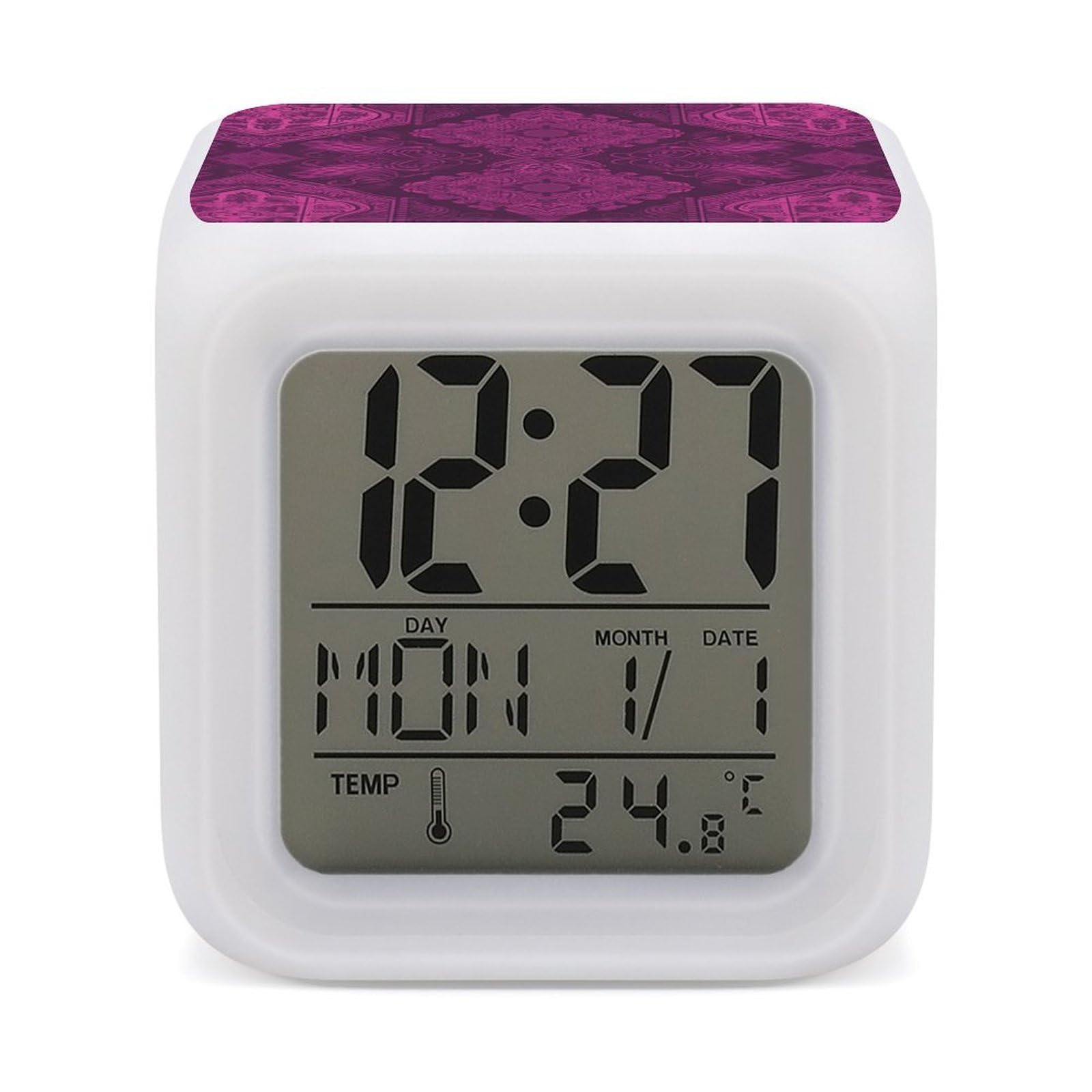 VstaDank Light Magenta and Violet Alarm Clock Sleep Trainer 7 Color Changing Night Light Modern Touch Bedside Lamp Fashion Digital Clock with Temperature Display Wake Clocks for Loud Alarm