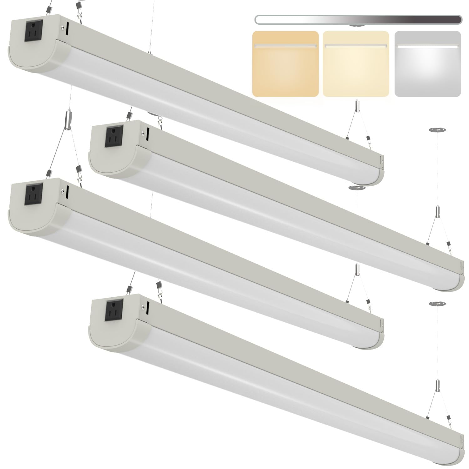 4 Pack 4FT Linkable 80W LED Shop Light, 8800lm, 3000K/4000K/5000K, Utility Shop Ceiling Lights for Garages, Workshops, SCR Dimmable 4 Foot Linear Strip Work Light Fixture with Plug and Power Cord, FCC