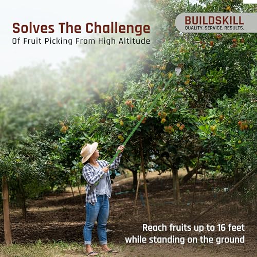 Image of BUILDSKILL 16 Ft Telescopic Coconut Plucker with Pole - Shock Proof | Adjustable Height 8-16 ft | Includes & Fruit Picker | Lightweight & Durable Fiber Glass Construction - Easy Assembly