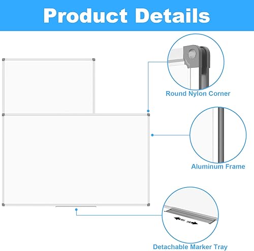 Miniatura 9 de 48 x 36, pizarra blanca de borrado en seco 48 x 36 - Pizarra magnética 4 x 3, marco de aluminio plateado