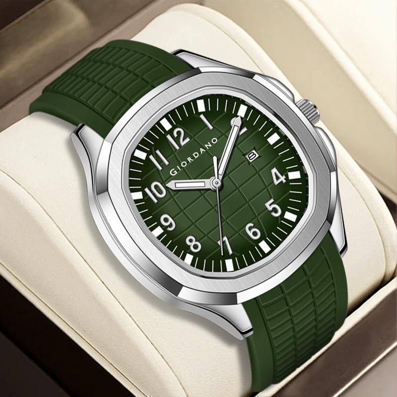 Image of GIORDANO Analog Watch for Men - Textured Dial, Stainless Steel Strap, Date Display, Quartz Movement, Water Resistant