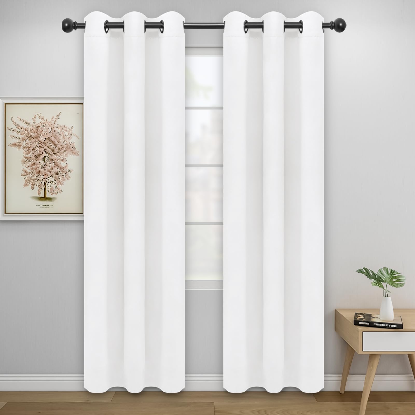 Easy-Going Blackout Curtains for Bedroom, Solid Thermal Insulated Grommet and Noise Reduction Window Drapes, Room Darkening Curtains for Living Room,