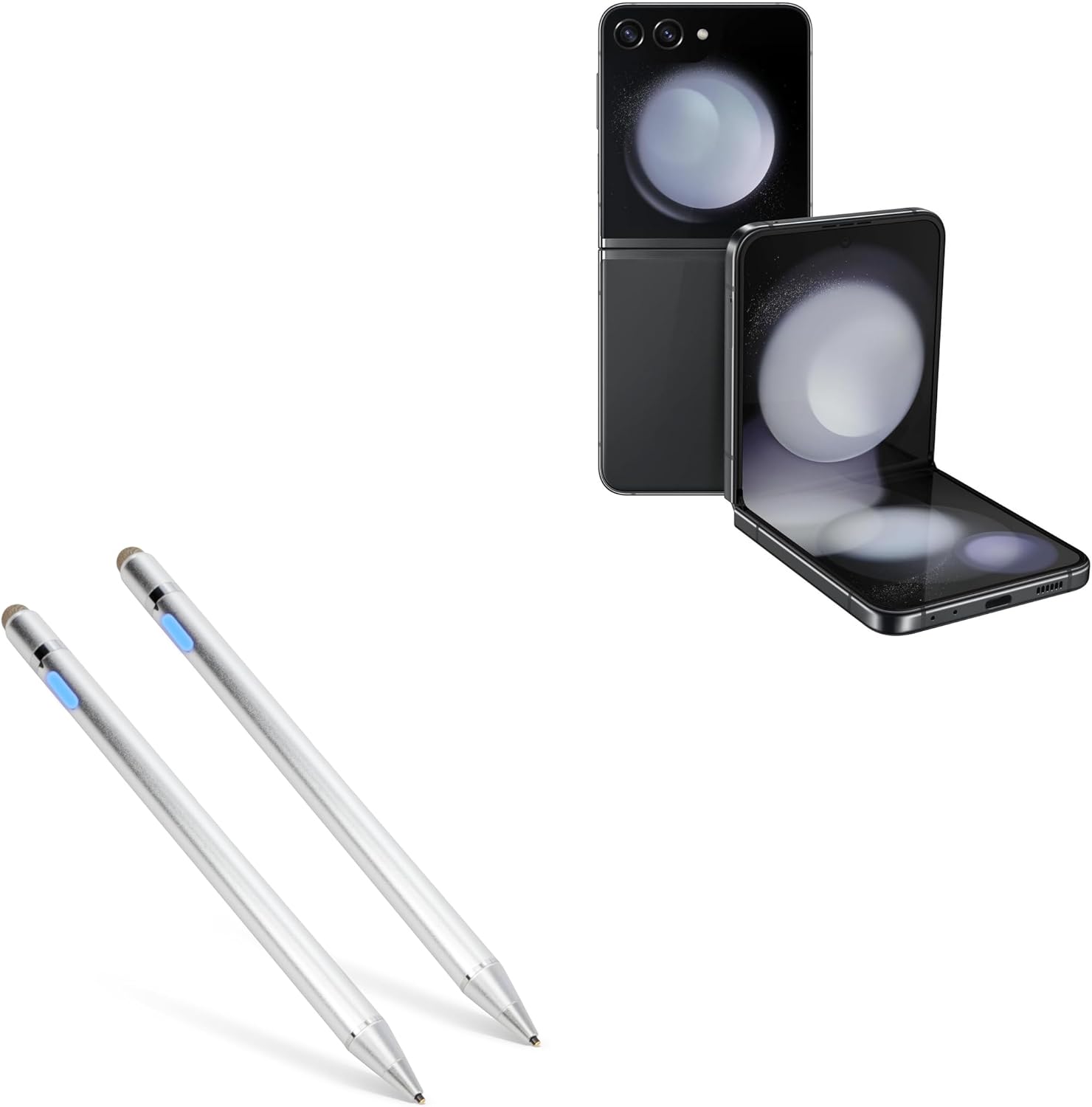 BoxWave Stylus Pen Compatible with Samsung Galaxy Z Flip 5 - AccuPoint Active Stylus (2-Pack), Electronic Stylus with Ultra Fine Tip - Metallic Silver