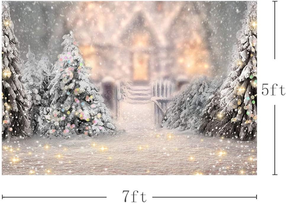 MEHOFOND 7x5ft Winter Christmas Tree Snowflake Photography Background Glitter Snow Scene Light Bokeh Castle Backdrops Xmas Birthday Party Photo Banner Props - Image 5