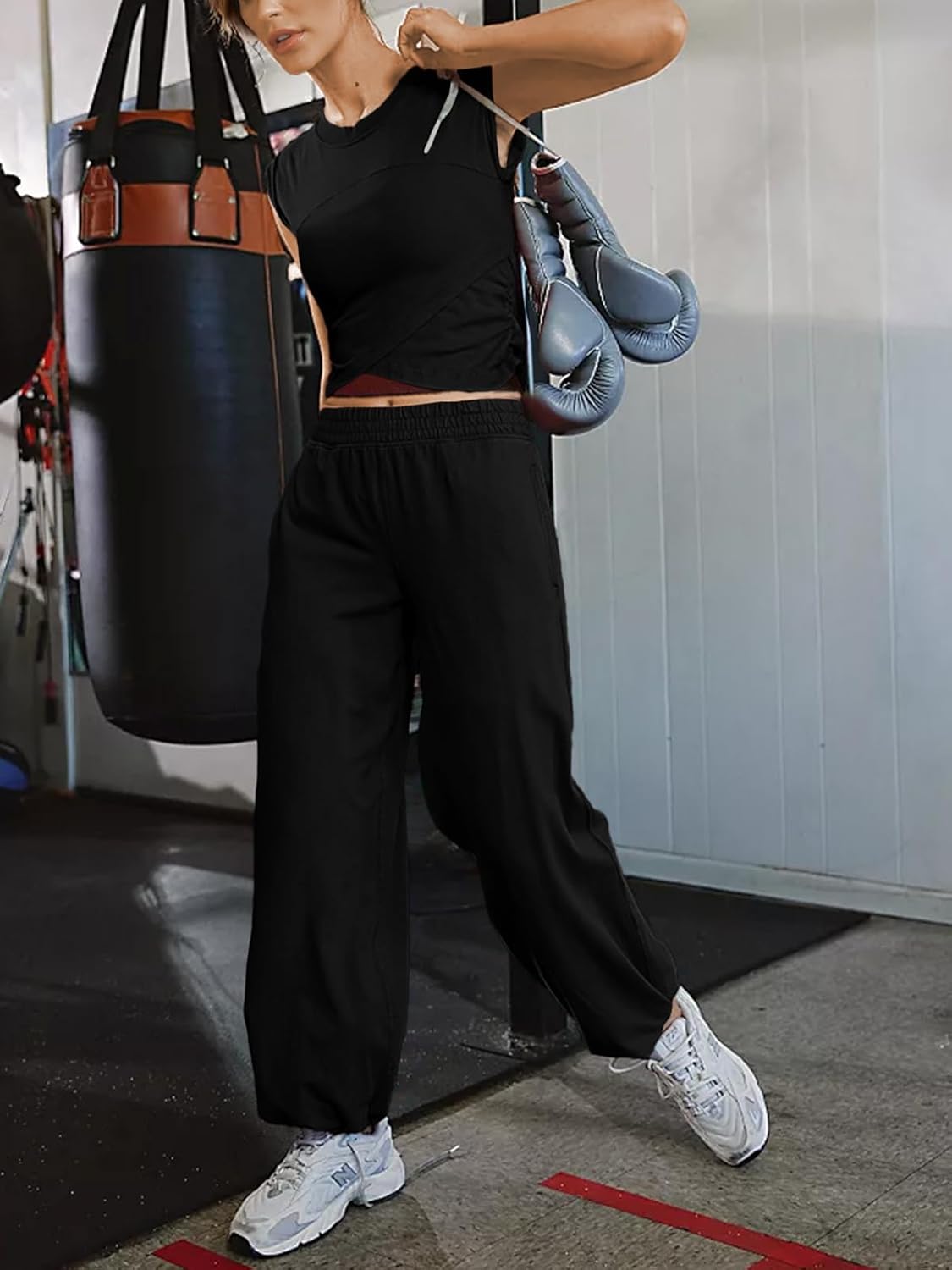 Women 2 Piece Outfit Set Loungewear Cropped Tops and Jogger Sweatpant Matching Set Coordinated Sweatsuit with Pockets - Image 4