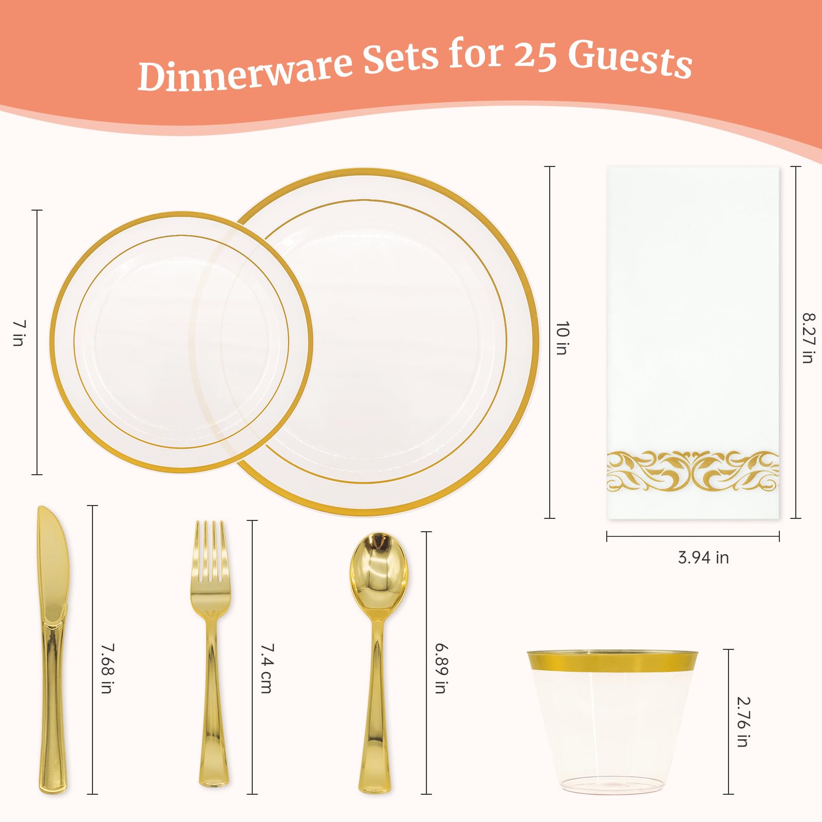 AIRE Gold Pink Plates Set - 175PCS for 25 Guests -2