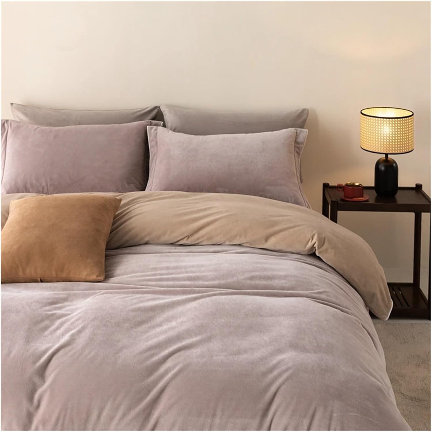 Bed Four Pieces Set 4pcs Super Soft Velvet Bed Linen - Bed Cover Quilt Cover Set Duvet Cover Double Bed Sheets Set Microfiber Bedding Pillowcase(A,Fitted Bed Sheet-Queen 4PCS)