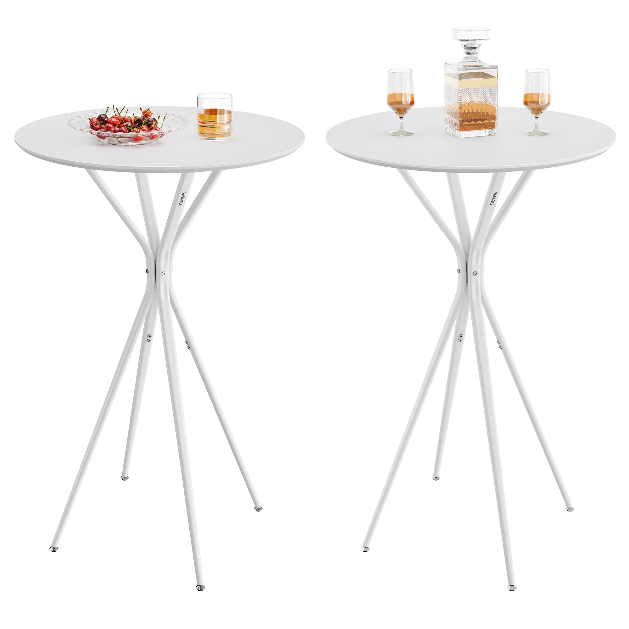 VASAGLE Set of 2 Bar Tables Bundle, Round, X-Shaped Legs, White