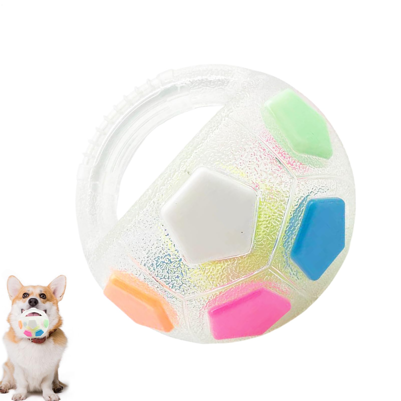Dog Calming Ball With Handle - Squeaky Soccer Ball Dog Toy - Interactive Football Shaped Dogs Toys, Rubber Chewable Material, Dogs Puppy Balls For Small Pet Puppy, Pet Teeth Cleaning Puppys Chew Toys