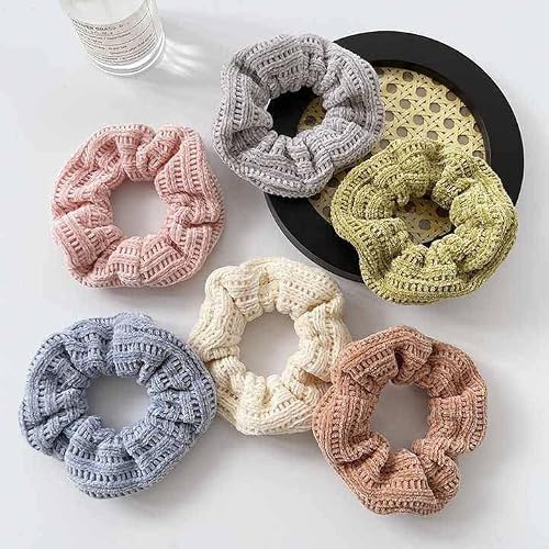 Scrunchies Hair Ties Knitted Autumm And Winter Everyday Use Hair Scrunchies For Girls Of All Ages, Scrunchies Hair Ties Soft Knitted Hair Bands Hair Scrunchie Holder Ponytail Scrunchy Hair Elastic For Women Ladies Scrunch Hair Accessories #TOP2
