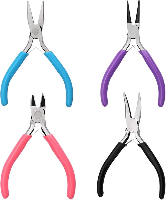 4PCS Jewellery Pliers Set, Beading Pliers Set 4 in 1 Jewellery Pliers and Cutters, Jewelry Pliers for Eye Pins, Mini Pliers for Jewellery Making, DIY Handmade Crafts