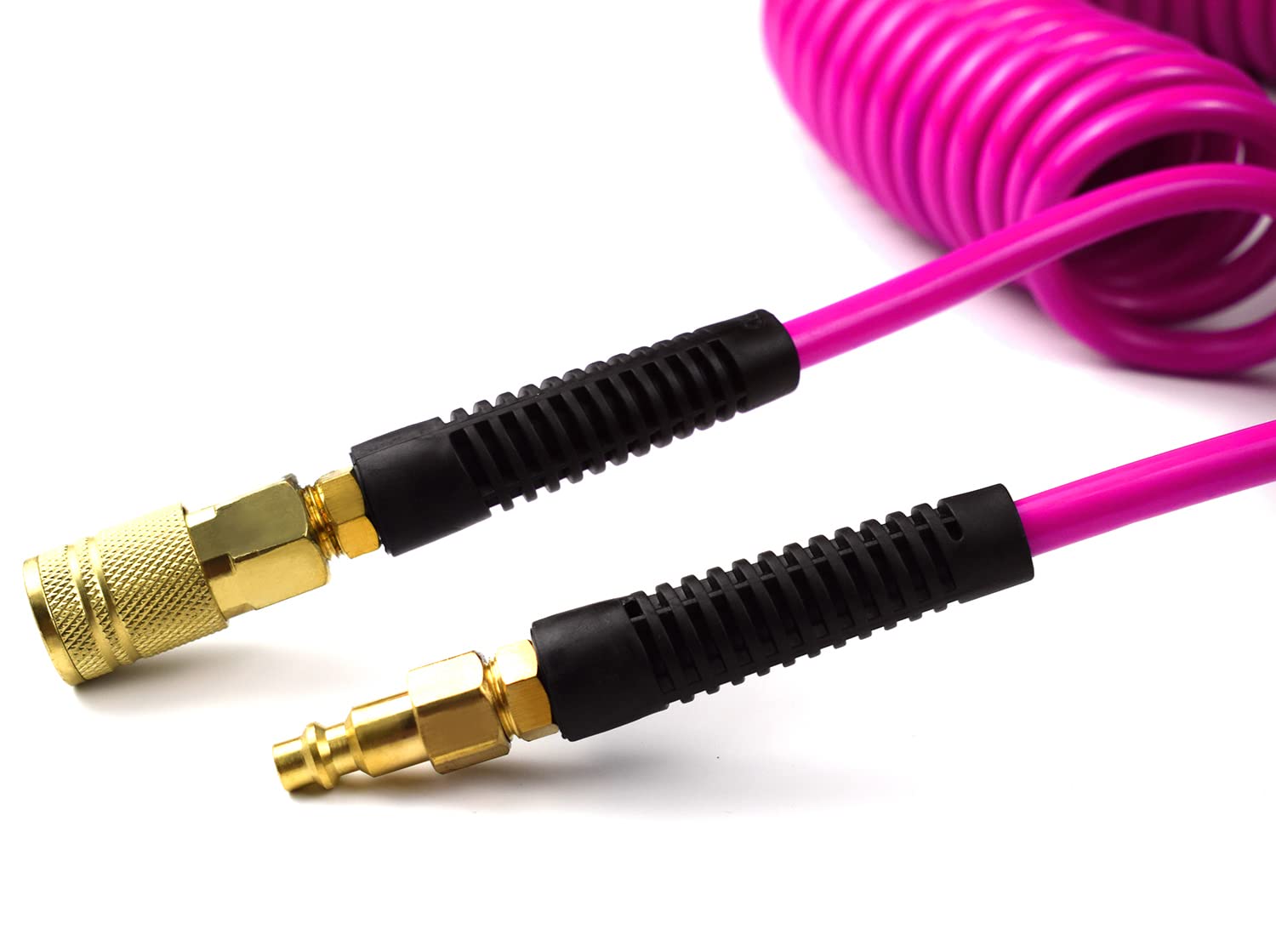 YOTOO Tubo dell'aria in poliuretano, diametro interno 1/4", lunghezza 6,5 cm, con limitatore di piegatura, attacco rapido industriale da 1/4", rosa, confezione da 2