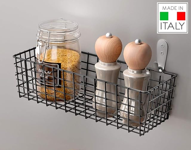Metaltex Multipurpose Basket, metal, Black, 33x12x9 cm