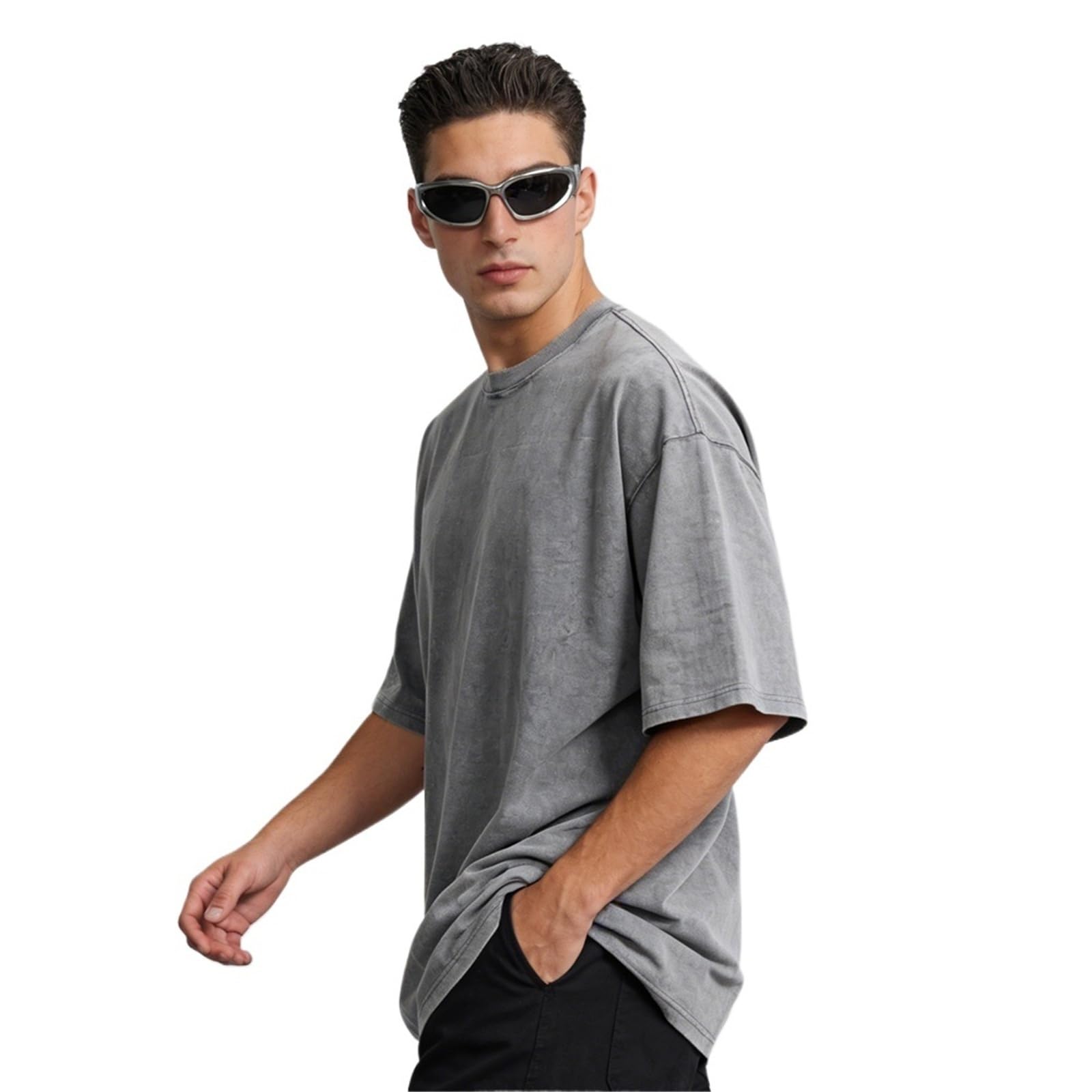 Camiseta Hombre Camisetas de Gran tamaño for Hombre, 5 Piezas, Ropa Calle con Ajuste Holgado, Cuello Redondo Retro, Verano sólida Talla Grande