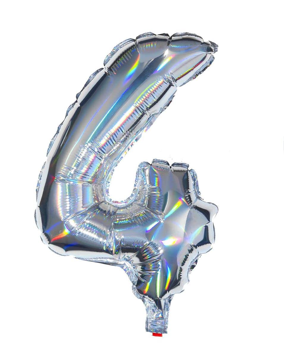 HEMAIridescent Foil Balloon, Number 4, 30Cm, Silver