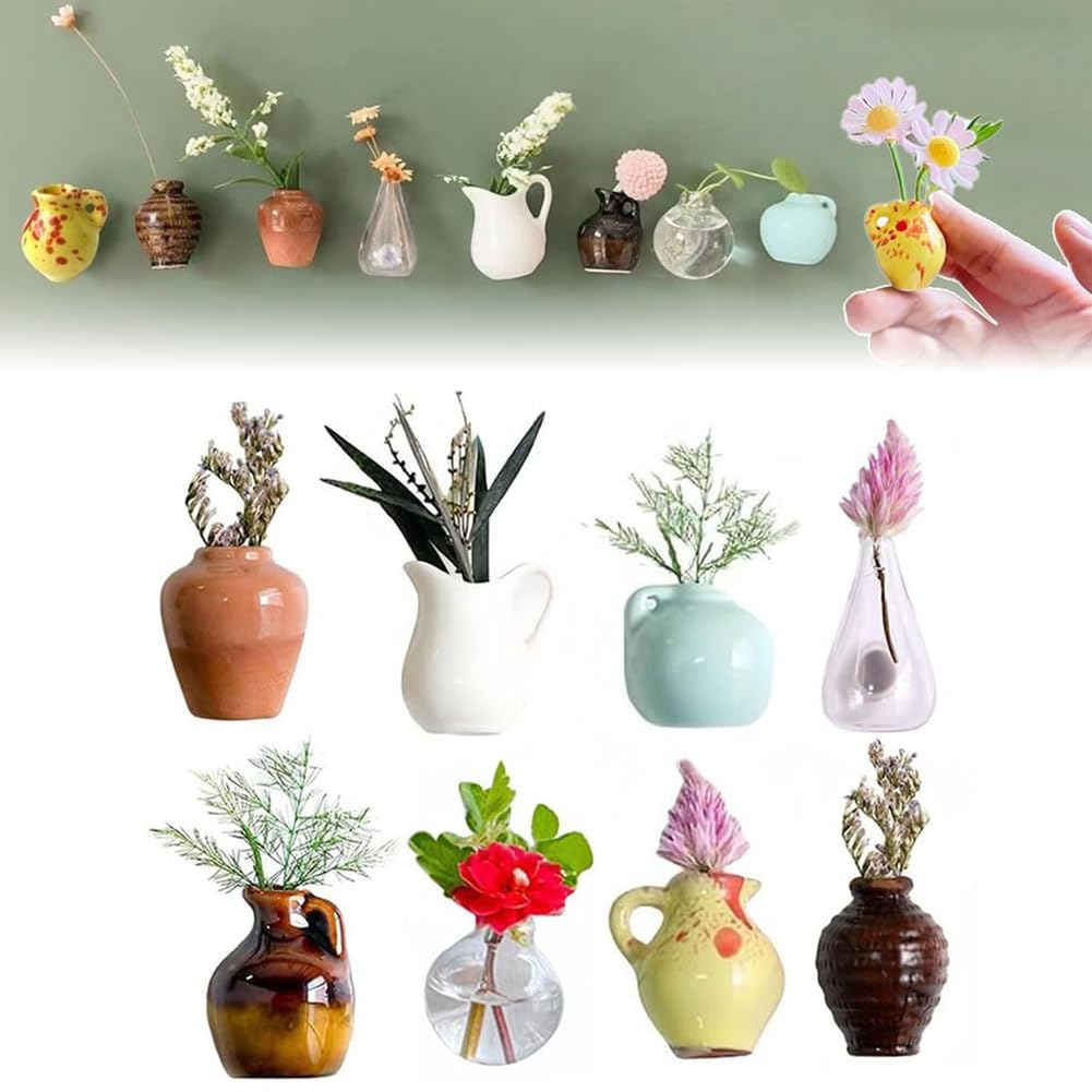 CTRLZS 8PCS Mini Ceramic Vase Refrigerator Magnets, Mini Vase Magnets for Fridges, 3D Flower Vase Cute Plant Vase Fridge Magnet