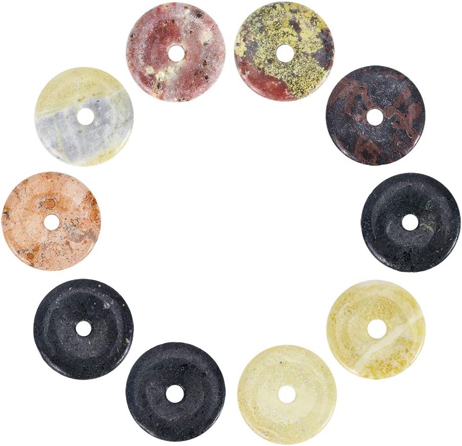 arricraft 10pcs Gemstone Donut Charms, Mixed Color Pi Disc Pendants, Flat Round Donut Stone Beads Pendants for Jewelry Making
