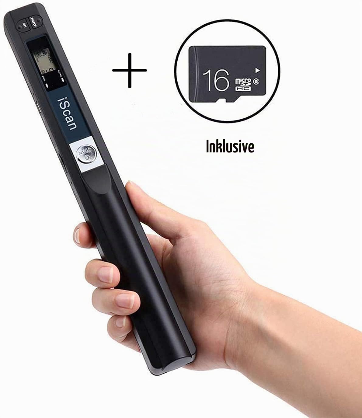 Tragbarer Dokumentenscanner mit 16GTF-Karte, 900 DPI A4 Handscanner Dokumentenscanner, JPG/PDF Hochgeschwindigkeits-USB 2.0 Farbfoto Portable Scanner für Dokumente Quittungen Fotos (Schwarz)