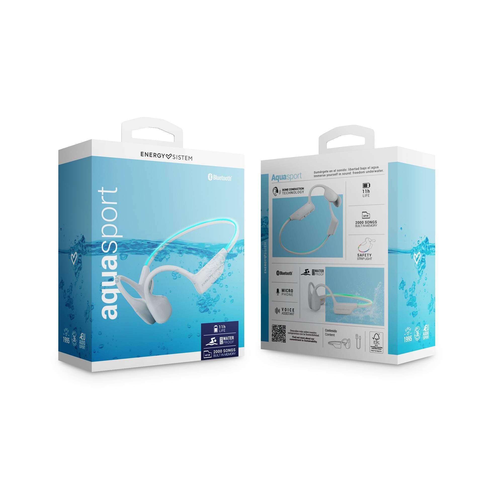 Energy Sistem AquaSport – Auriculares Bluetooth (Bluetooth 5.4, 11 Horas de batería, micrófono, Reproductor MP3, Sumergible)