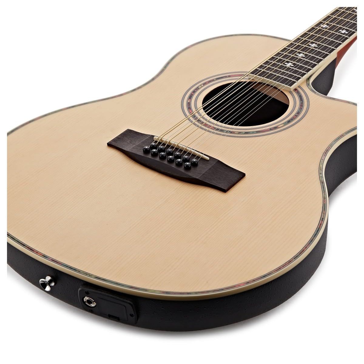 12 String Roundback Guitar by Gear4music Natural | Accordatore e controlli tono integrati, corpo ABS roundback per comfort e proiezione, suono iconico 12 corde
