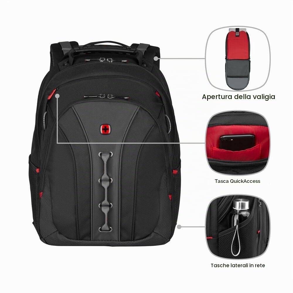 Wenger Legacy 16 briefcase, laptop case with shoulder strap, notebook up to 16 inches, 15 L, for men and women, office, business, uni or school, black/gray, 600648