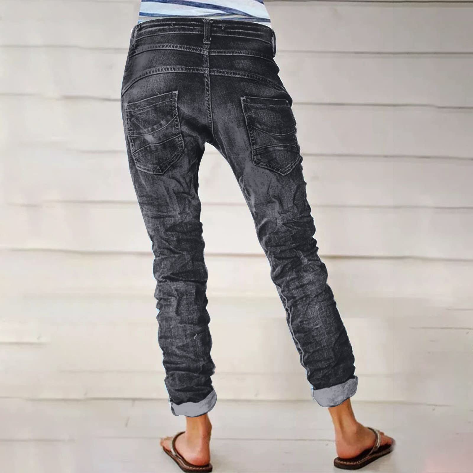 Pantalones de Trabajo Mujer, Pantalon Chandal Mujer,Vaqueros de y Holgados con Cintura Pulida y Lavado de Urbana Pantalón