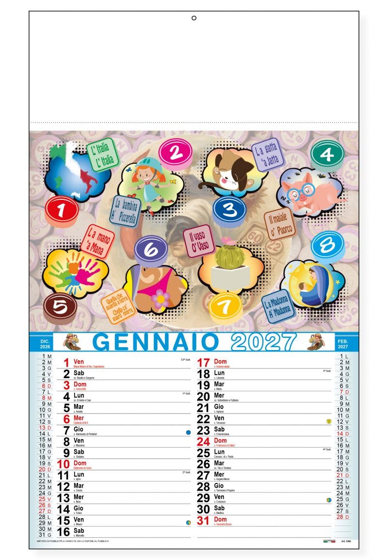 100 Calendari Da Parete 2027 - Calendario trimestrale Cabala - 28,8x47 - personalizzati con logo - Personalizzabile - Collezione 2027-100 pezzi