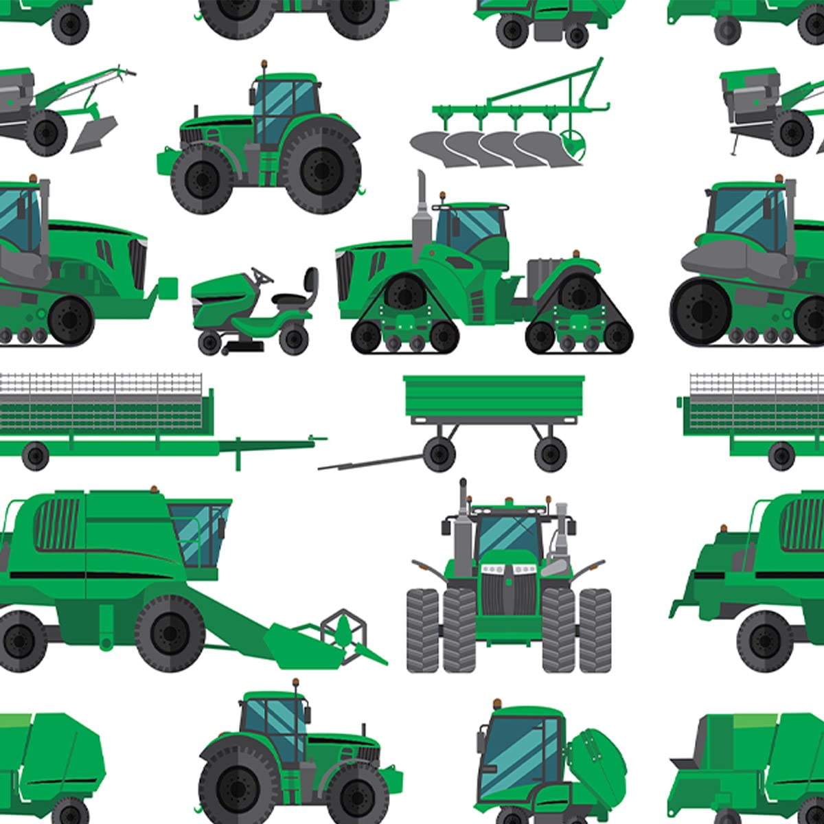 Equipment Trucks Upholstery Fabric by The Yard,Cartoon Machinery Cars Reupholstery Fabric for Chairs,Farm Vehicles Fabric for Outdoor and Home DIY Projects,10 Yards,(L920*W150cm) Green White
