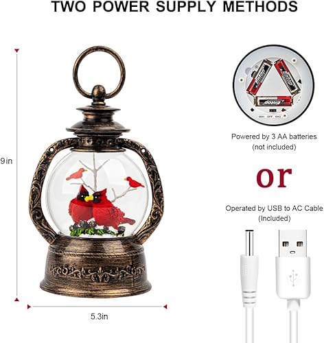 Vista 227 de Linterna de globo de nieve de Navidad, muñeco de nieve brillante con música, forro USB/funciona con pilas, linterna iluminada para decoración