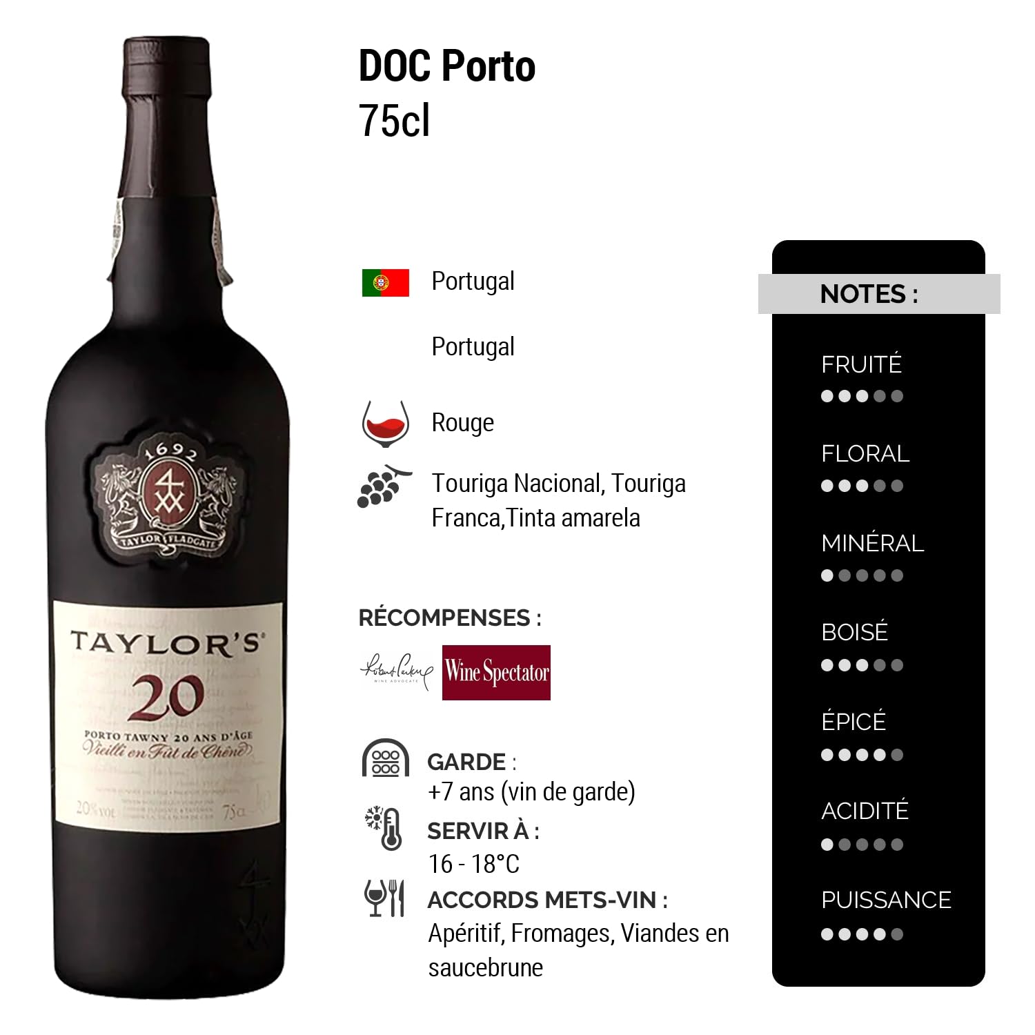 Porto Tawny 20 ans - Rouge - Taylor's - Vin Rouge duPortugal (75cl) Moelleux