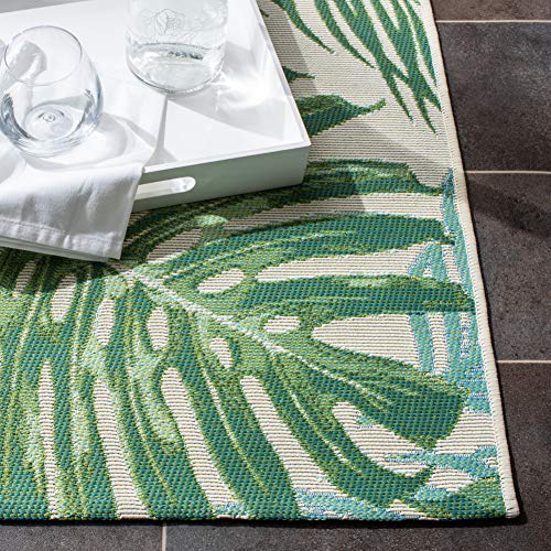 Image of SAFAVIEH Washable Rug Outdoor Barbados Collection - 2'8 inch x 10'5 inch, Green & Teal, Non-Shedding & Easy to Clean, Ideal for Patio, Backyard, Mudroom (BAR592X)