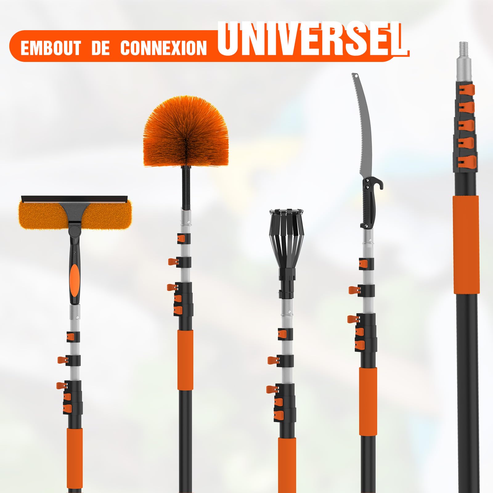 LAANPOLE Perche Telescopique, Perche Telescopique Nettoyage Panneaux Solaires en Aluminium 1-7,2m, Manche Telescopique pour Peinture, Dépoussiérage et Nettoyage
