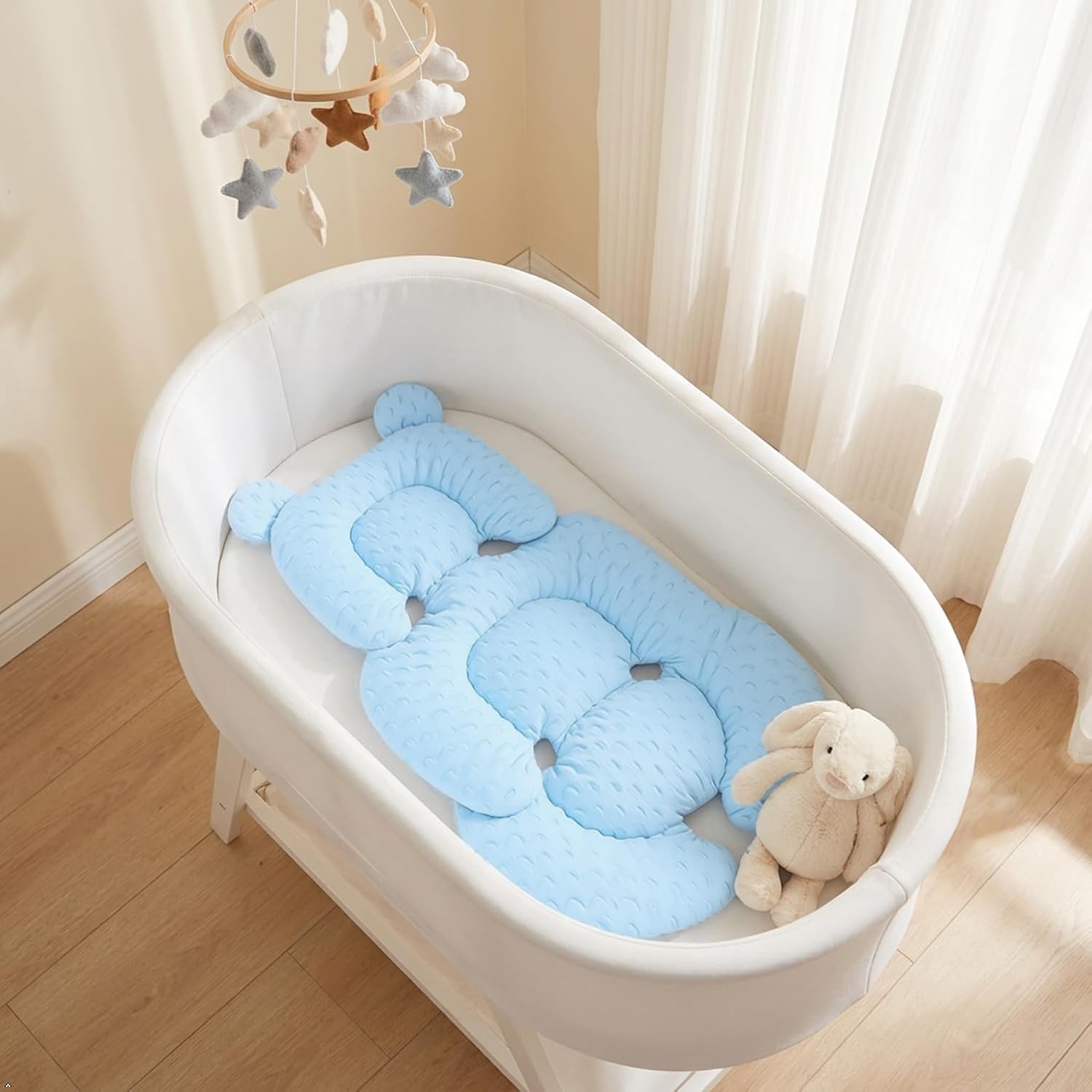 Child Carriage Pad，Universal Soft Baby Car Seat Insert Pad，Mesh Liner for Stroller ，Car Seat, High Chair, Bassinet(Randomly Gifted with a Drool Towel as a Gift for The Baby) (Blue)