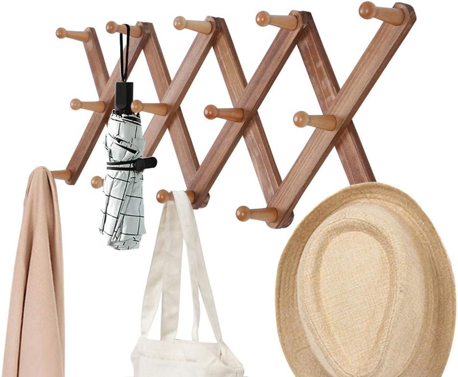 OROPY Wooden Expandable Coat Rack Wall Mounted Multi-Purpose Closet Hook for Door and Wall (X Shape, 14 Peg Hooks)