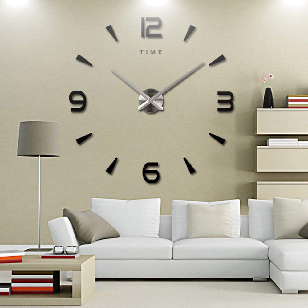 Horloge murale maison lettre LIJUCAI pour habiller les grands murs vides noirs