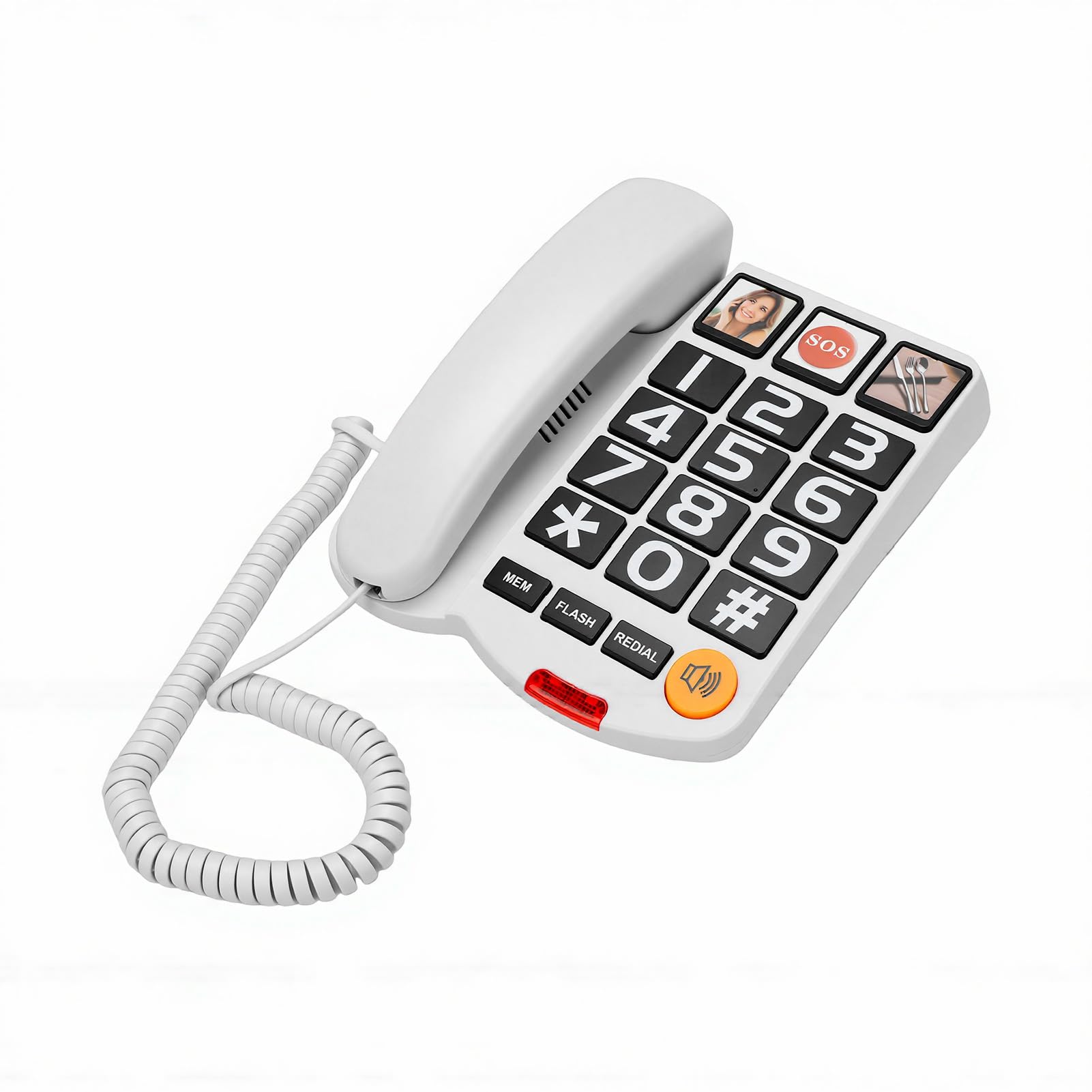 Fabater Telefono Fisso Extra Rumoroso da 110 DB, Design con Pulsanti Grandi per Anziani, con Chiamata in Vivavoce e Chiave di Emergenza per Uso Domestico (WHITE)