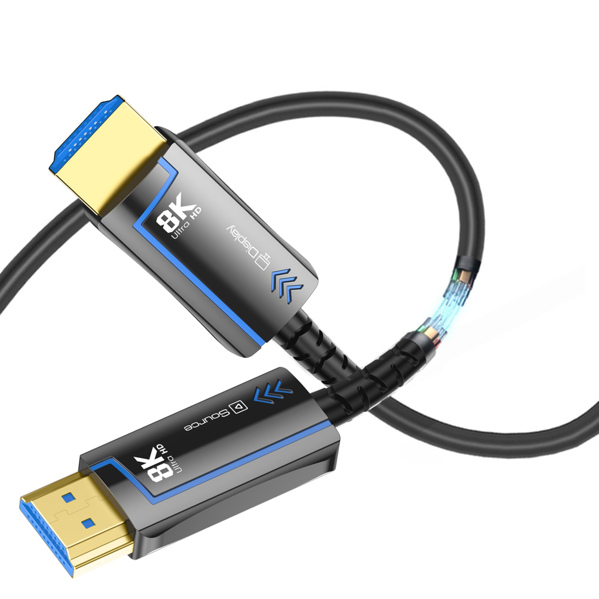 Cable HDMI de fibra óptica de velocidad HDMI 2.1 8K @60 4K @120Hz 48Gbps HDR eARC HDCP compatible con proyector UHD TV Box PS5, conector chapado en oro, computadora ultra alta (fibra óptica, 15