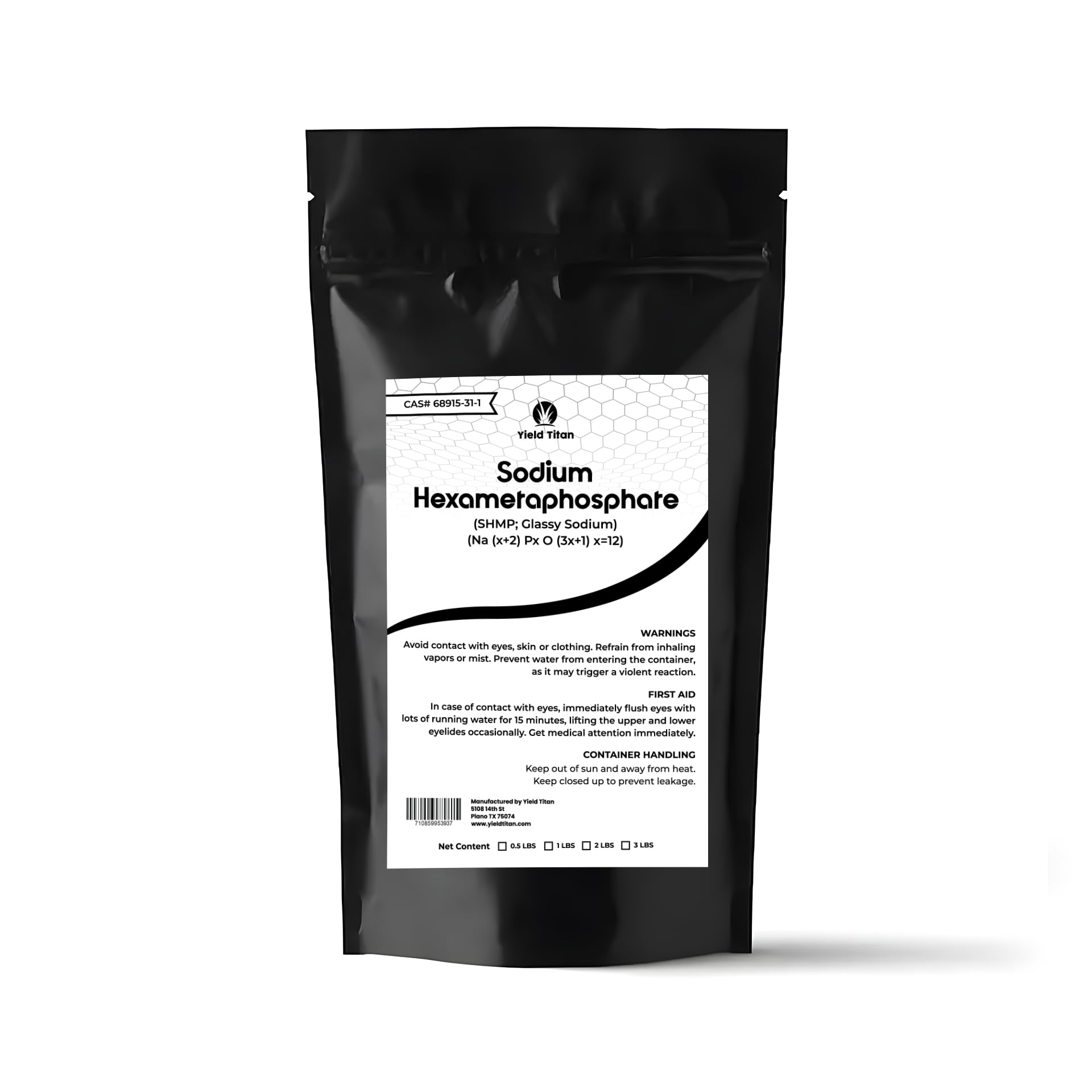 Yield Titan High Purity Sodium Hexametaphosphate (SHMP) - Used for Water Softening, Metal Removal, Cleaning Products, Ceramics, Textiles, Paper Manufacturing (2lb)