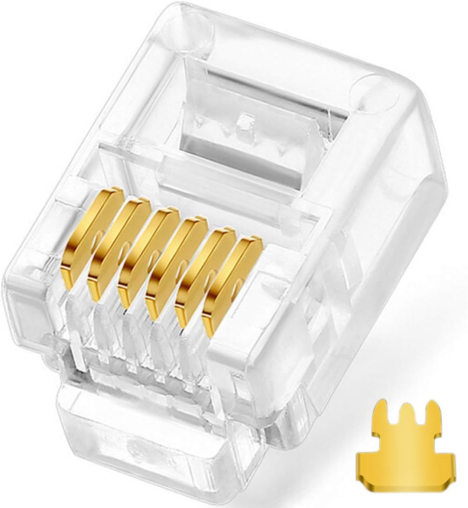 NECABLES 20Pack Telephone Modular Plug RJ11/RJ12 6P6C Connector for Phone Line Cord (Compatible with Both Solid and Stranded Wire)
